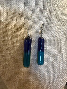 Handcrafted Blue-Green Glass Drop Earrings - Women Jewelry